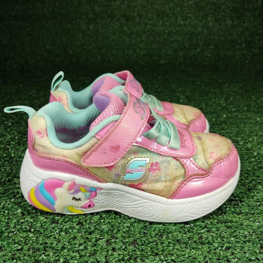 Skechers Sneakers Girls 8 Pink S Sport Lights Unicorn Glitter Athletic Shoes